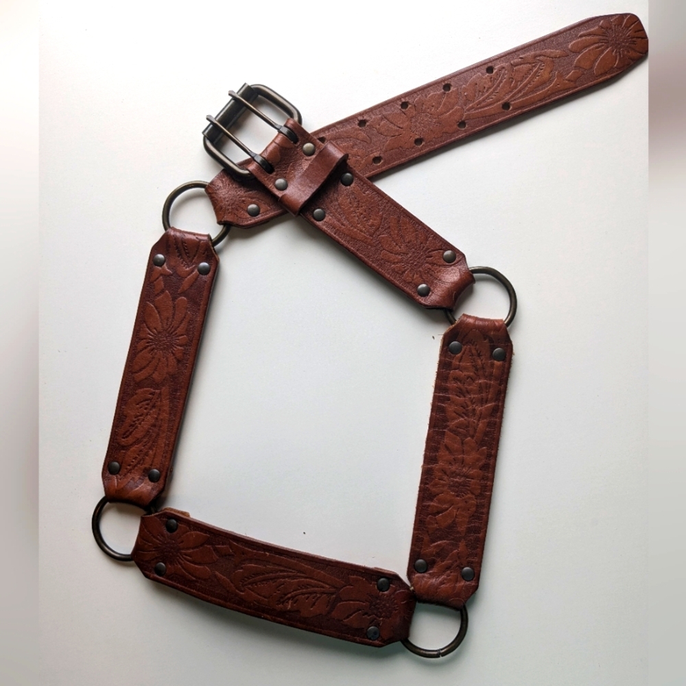 Boho Vintage tooled leather belt